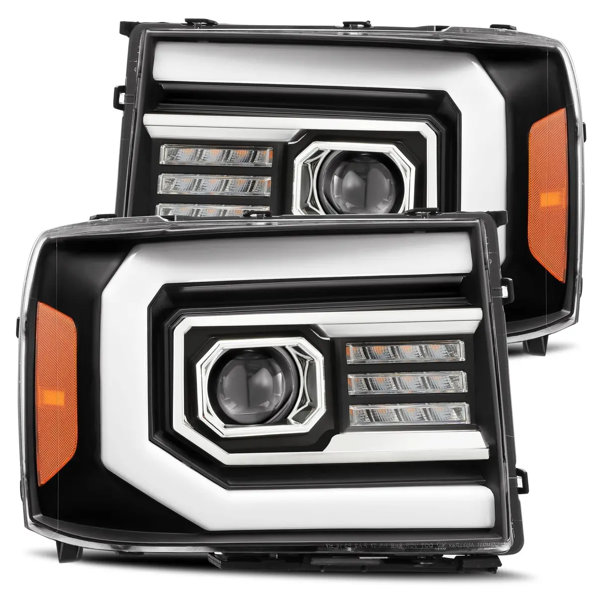 2007- 2013 Gmc Sierra Projector Headlights Plank Style Design Matte Black W/ Activation Sequential Signal. Alpha Rex 880606 1