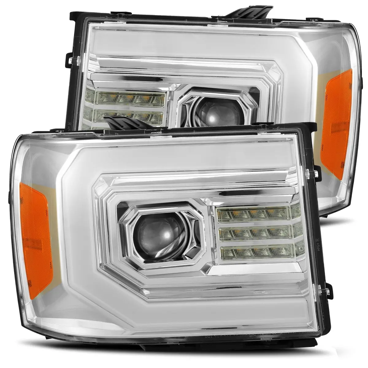 2007- 2013 Gmc Sierra Projector Headlights Plank Style Design Chrome W/ Activation Sequential Signal. Alpha Rex 880604 1