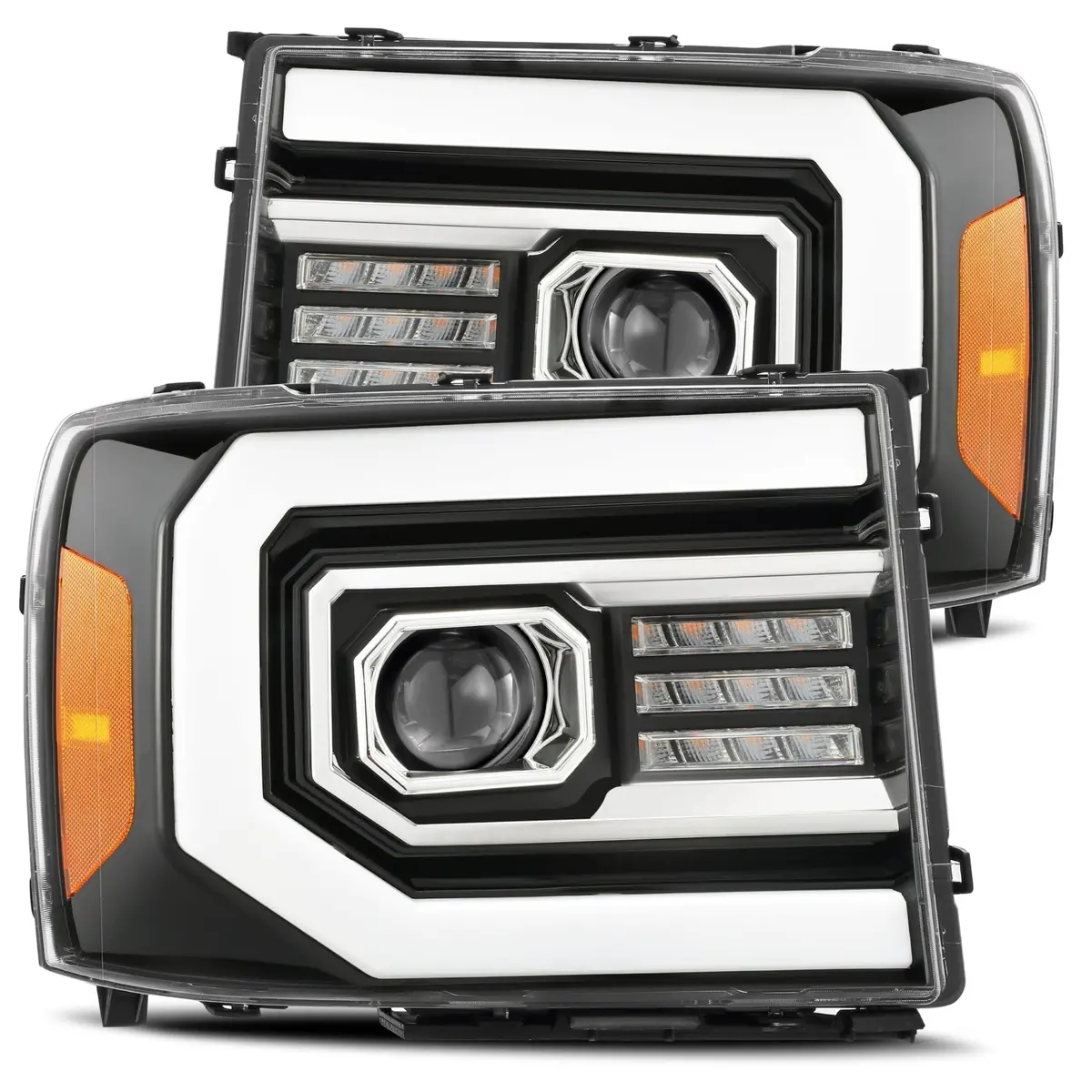 2007- 2013 Gmc Sierra Projector Headlights Plank Style Design Gloss Black W/ Activation Sequential Signal. Alpha Rex 880605 1