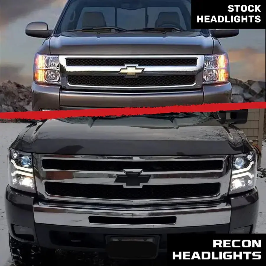Chevrolet Silverado 07-13 (2Nd Gen Single-Wheel 1500/2500/3500) Projector Headlights Oled Halos Drl - Smoked Or Clear Lens Recon 1