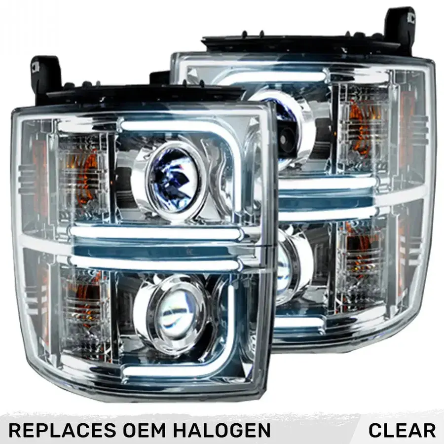 Chevy 15-19 Silverado 2500/3500 Projector Headlights Oled Halos, Drl - Smoked & Clear Lens Recon 1