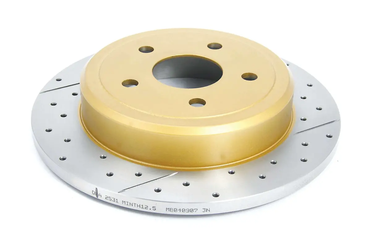 2005-2008 Jeep Grand Cherokee & More | Dba Street Series Gold Cross-Drilled/Slotted Brake Rotor [Rear] | Dba2531x 1