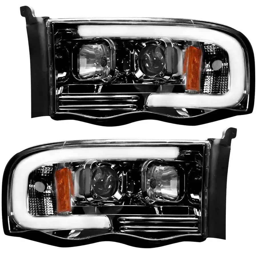Dodge 02-05 Ram 1500/2500/3500 Projector Headlights Oled Halos & Drl In Smoked Or Clear Lens Recon 2