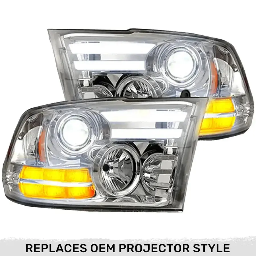 Dodge Ram 2500/3500 15-18 Projector Headlights Oled Drl & Led Signals In Smoked Or Clear Lens Recon 1