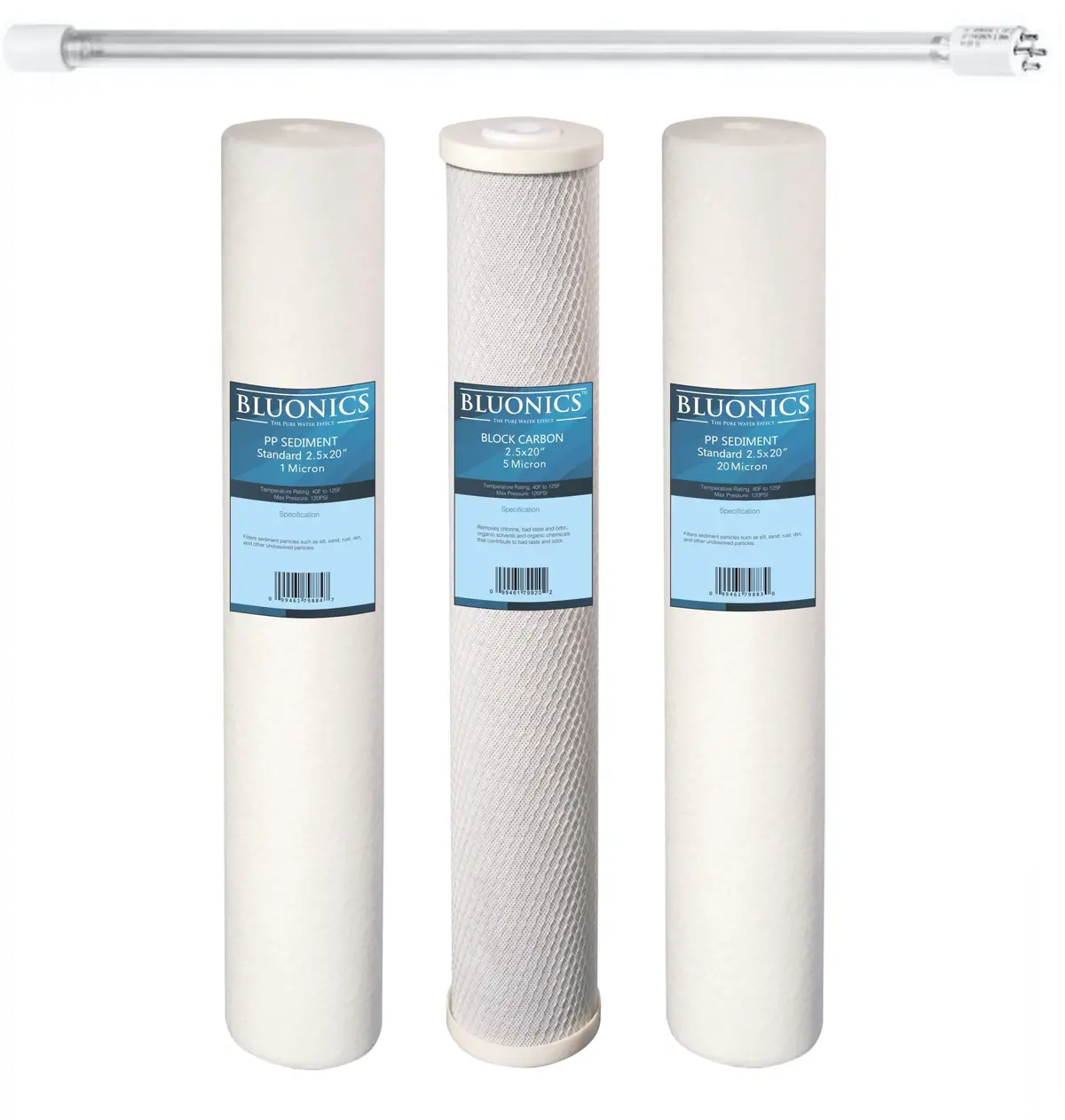 Bluonics 20" X 2.5" Sediment & Cto Carbon Replacement Filter Set With 55W Uv Bulb 1