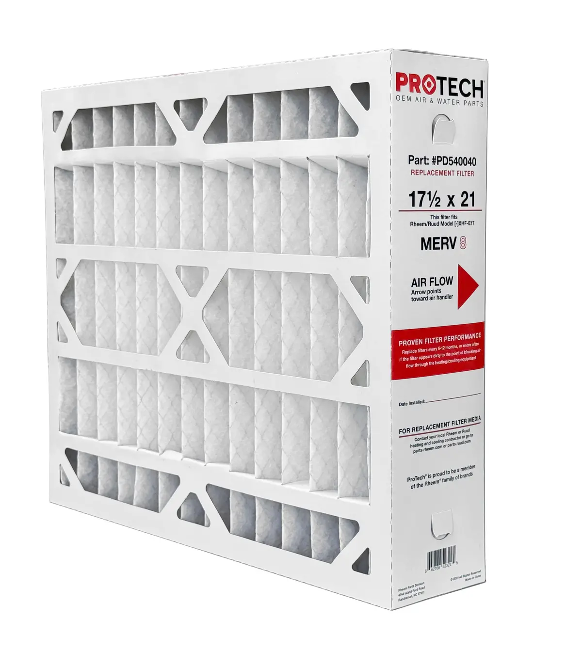 Rheem Pd540040 - 17.5" X 21" X 5" Exact-Fit Filter For Air Cleaner Axhf-E17am, Merv 8 1
