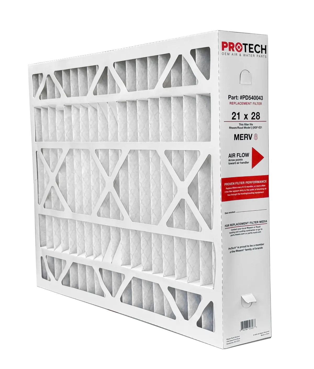 Rheem Pd540043 - 21" X 28" X 5" Exact-Fit Filter For Air Cleaner Axgf-E21am, Merv 8 1