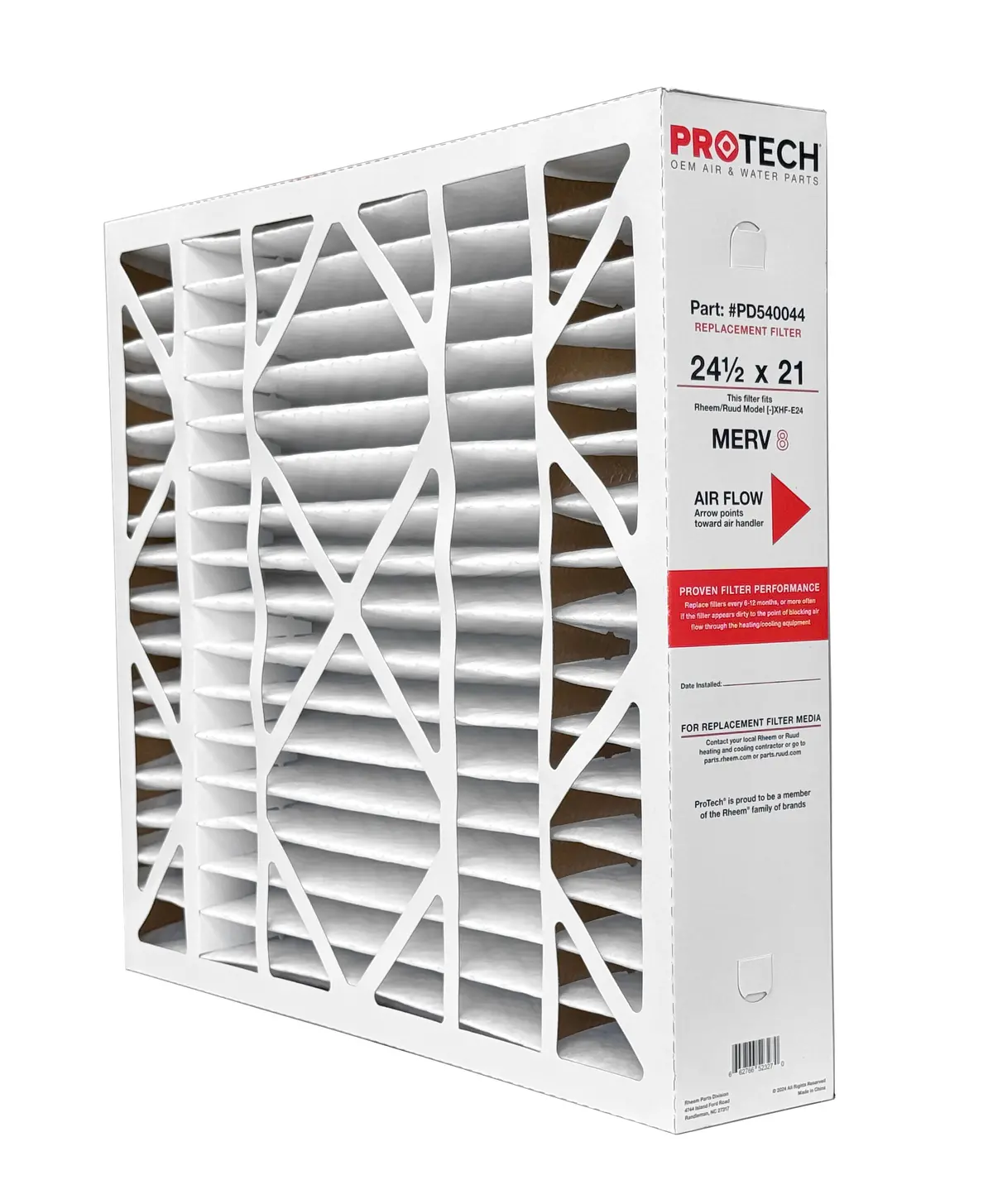 Rheem Pd540044 - 21" X 24.5" X 5" Exact-Fit Filter For Air Cleaner Axhf-E24am, Merv 8 1