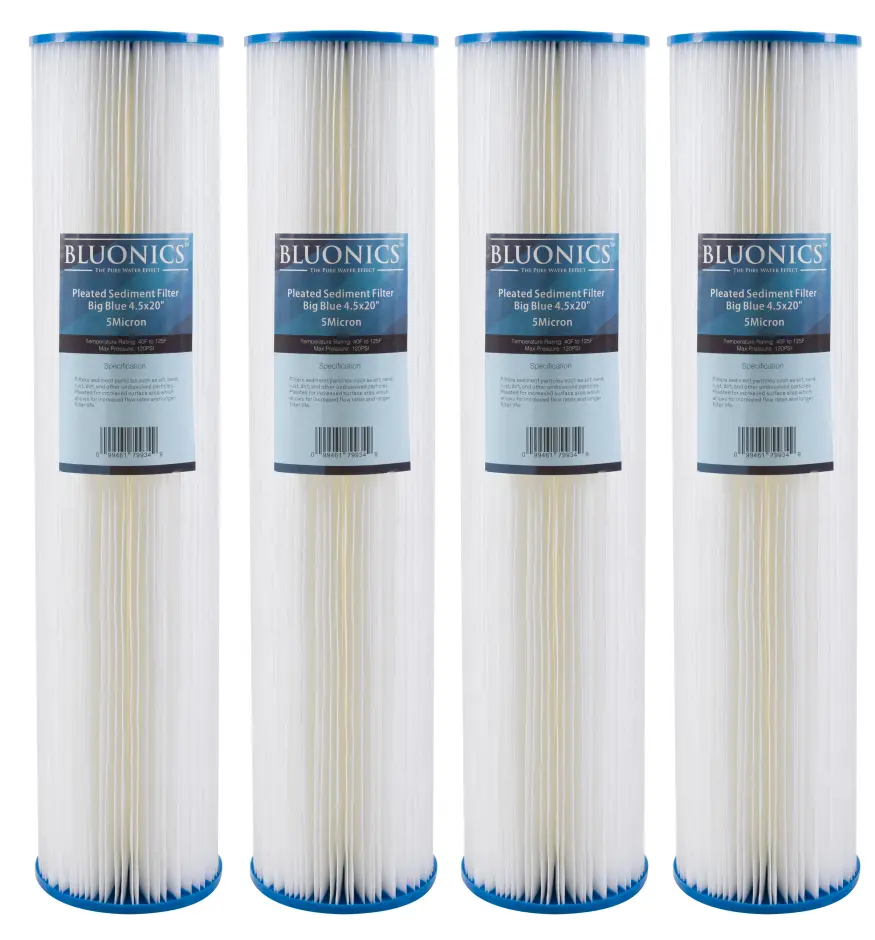 Big Blue Pleated Sediment Water Filters 4 Pcs Washable 4.5 X 20 Cartridges (5 Micron) 1