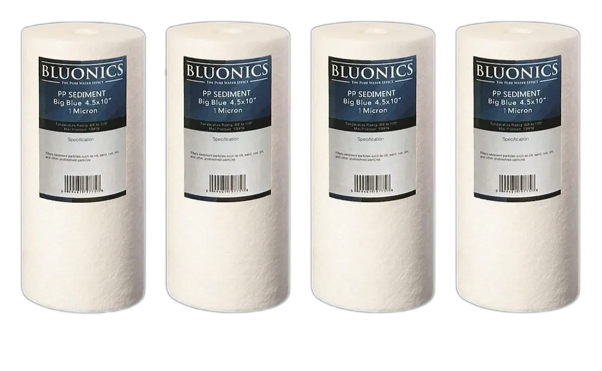 Bluonics 4 Big Blue Sediment Water Filters (1 Micron) 4.5" X 10" Whole House Cartridges 1