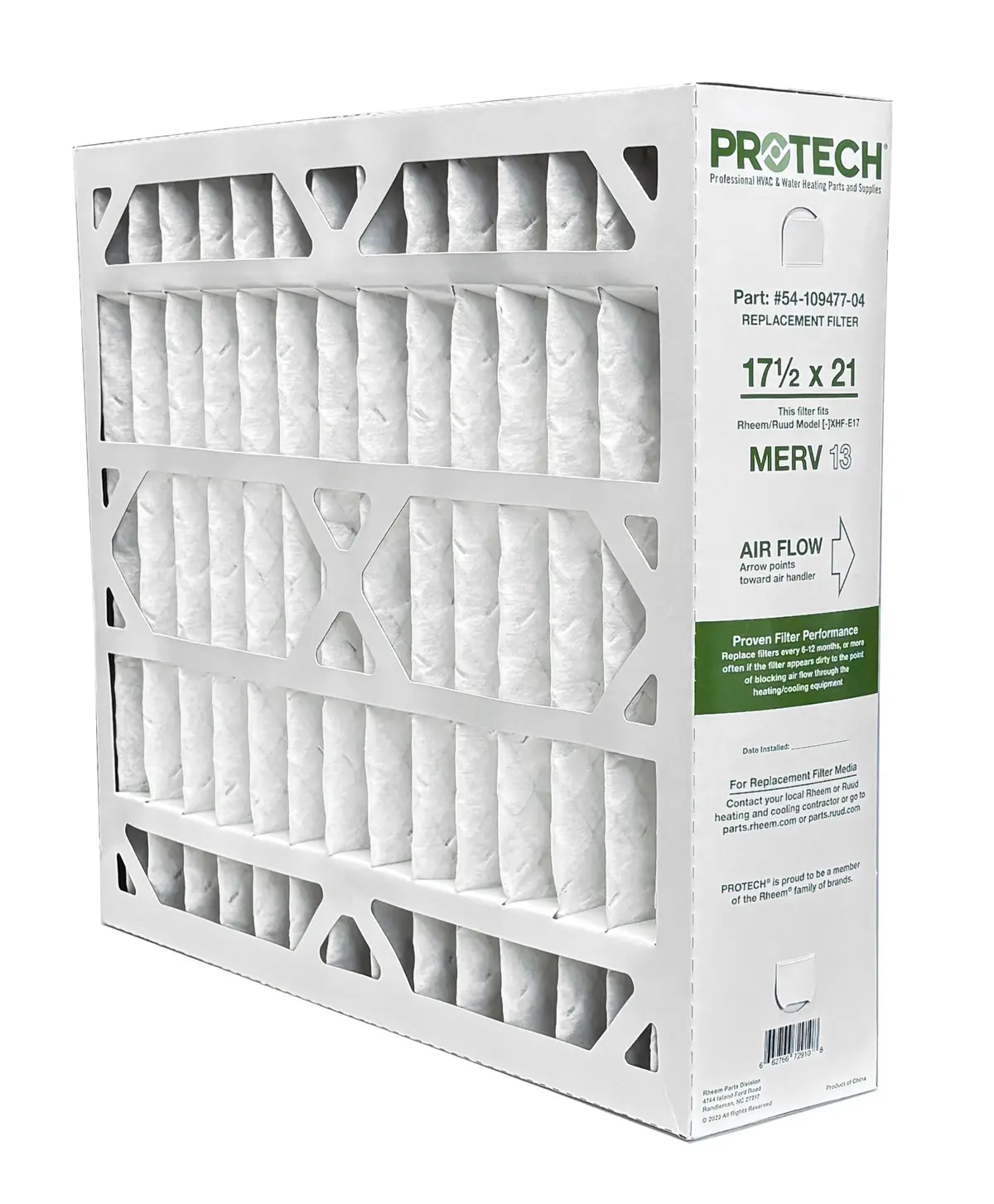 Rheem 54-109477-04 - 17.5" X 21" X 5" Exact-Fit Filter For Air Cleaner Xhf-E17m13, Merv 13 1