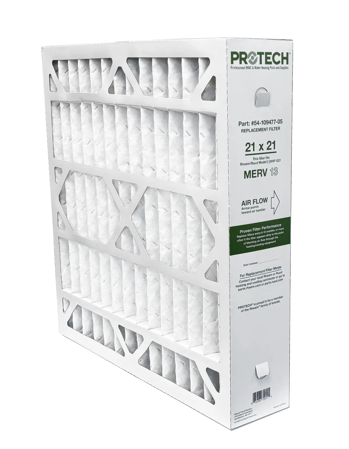 Rheem 54-109477-05 - 21" X 21" X 5" Exact-Fit Filter For Air Cleaner Xhf-E21m13, Merv 13 1