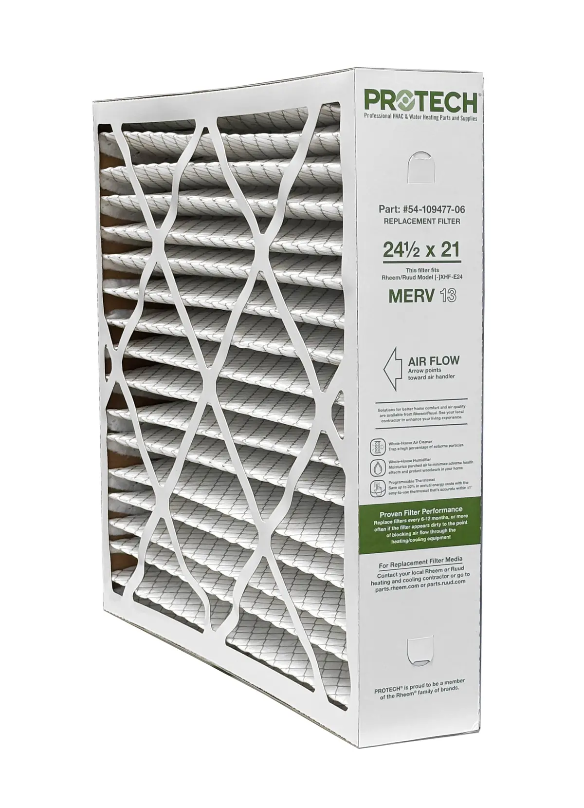 Rheem 54-109477-06 - 21" X 24.50" X 5" Exact-Fit Filter For Air Cleaner Xhf-E24m13, Merv 13 1