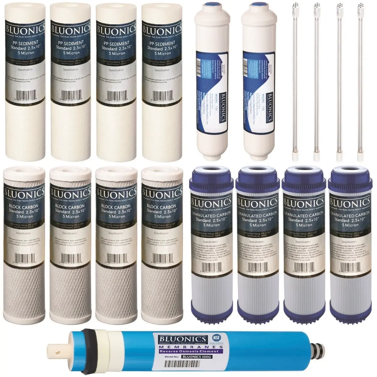 Bluonics 19 Pcs Replacement Water Filter Set For Our 6 Stage Uv Reverse Osmosis System 100Gpd 1