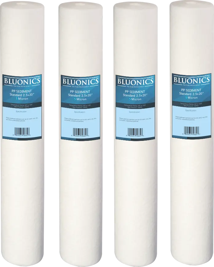 Bluonics 20" X 2.5" Sediment Water Filters (4) 5 Micron Whole House Cartridges 1