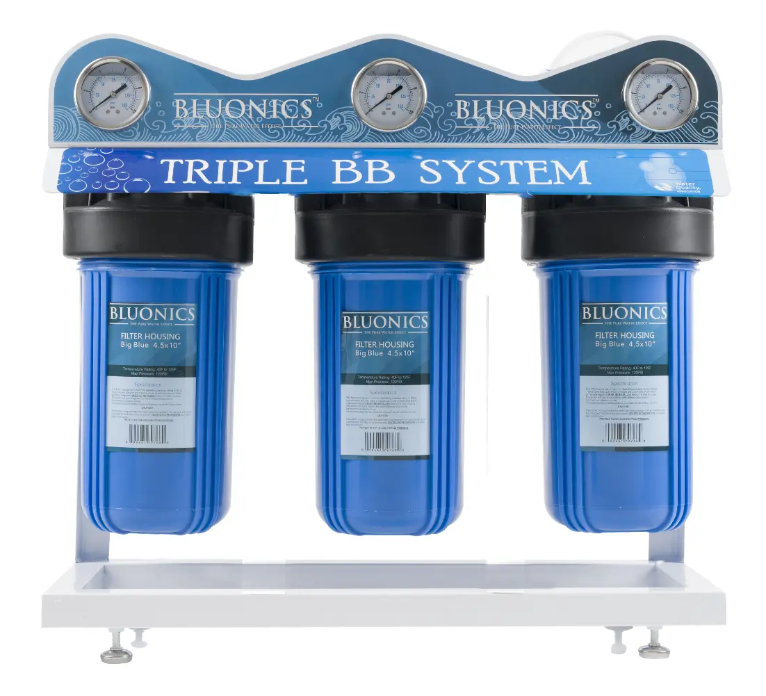 Bluonics Whole House Well Water Filter 3 Stage Home Purifier With Big Blue Size 4.5 X 10 Filters For Rust, Iron, Sand, Dirt, Sediment Bad Taste Odor 1