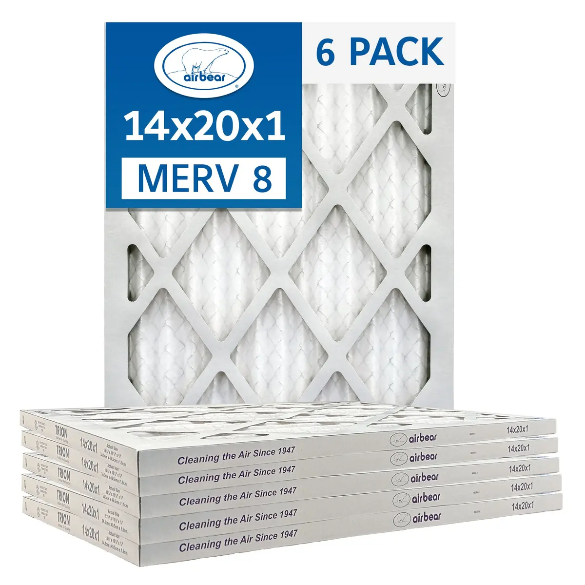 Trion Air Bear T08-14201-6P - 14" X 20" X 1" Pleated Air Filter (6-Pack), Merv 8 1