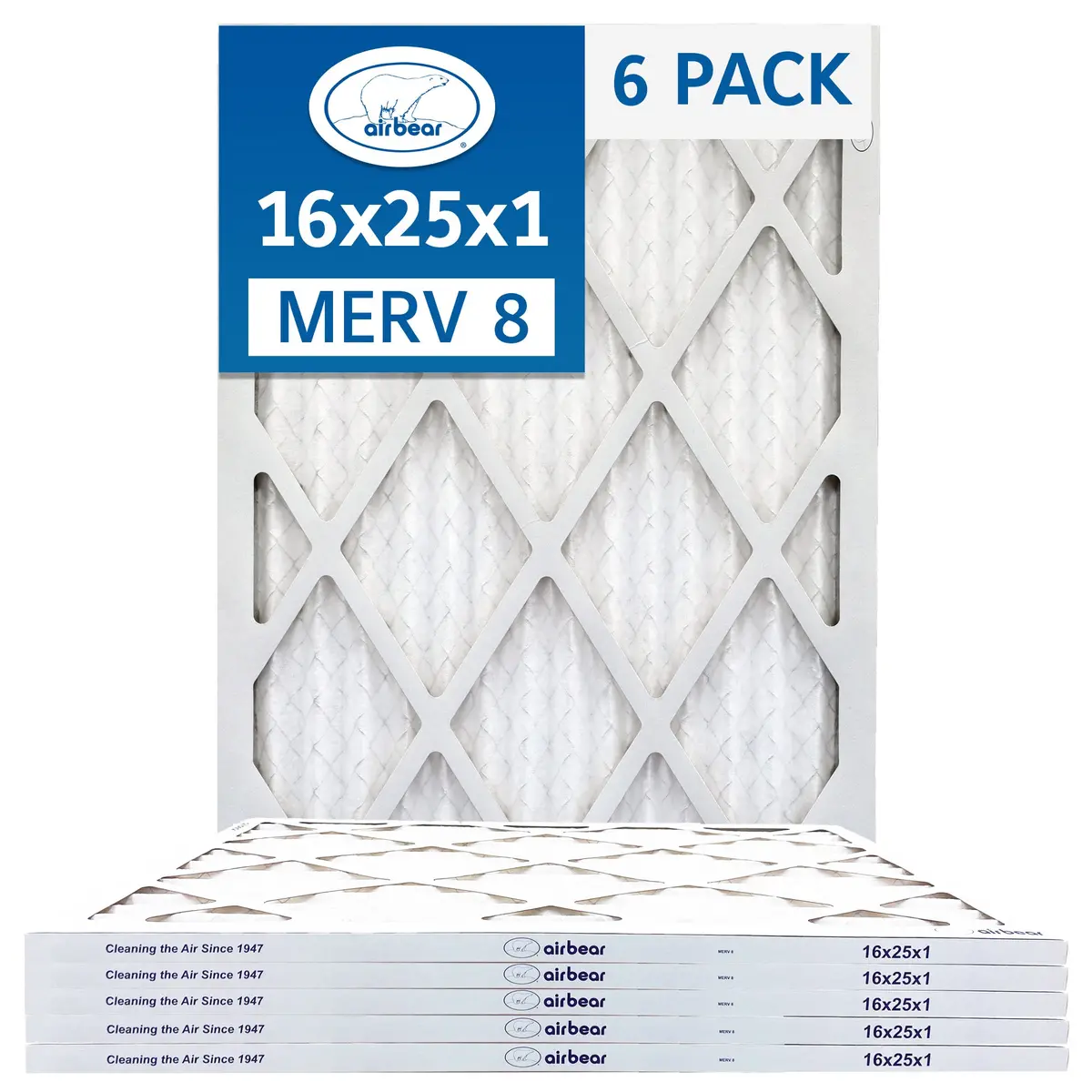 Trion Air Bear T08-16251-6P - 16" X 25" X 1" Pleated Air Filter (6-Pack), Merv 8 1