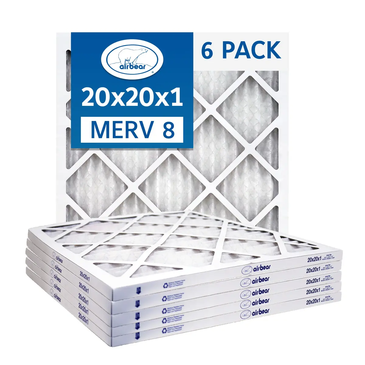 Trion Air Bear T08-20201-6P - 20" X 20" X 1" Pleated Air Filter (6-Pack), Merv 8 1