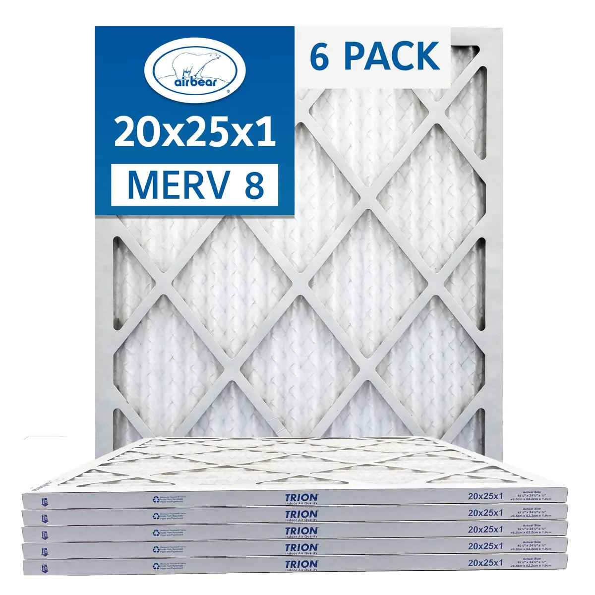 Trion Air Bear T08-20251-6P - 20" X 25" X 1" Pleated Air Filter (6-Pack), Merv 8 1
