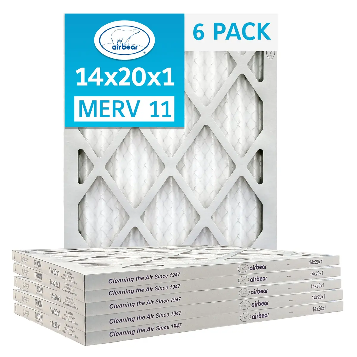 Trion Air Bear T11-14201-6P - 14" X 20" X 1" Pleated Air Filter (6-Pack), Merv 11 1