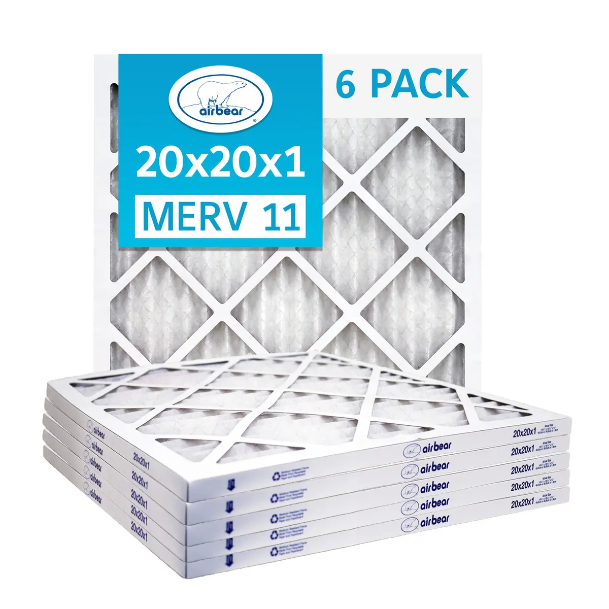 Trion Air Bear T11-20201-6P - 20" X 20" X 1" Pleated Air Filter (6-Pack), Merv 11 1