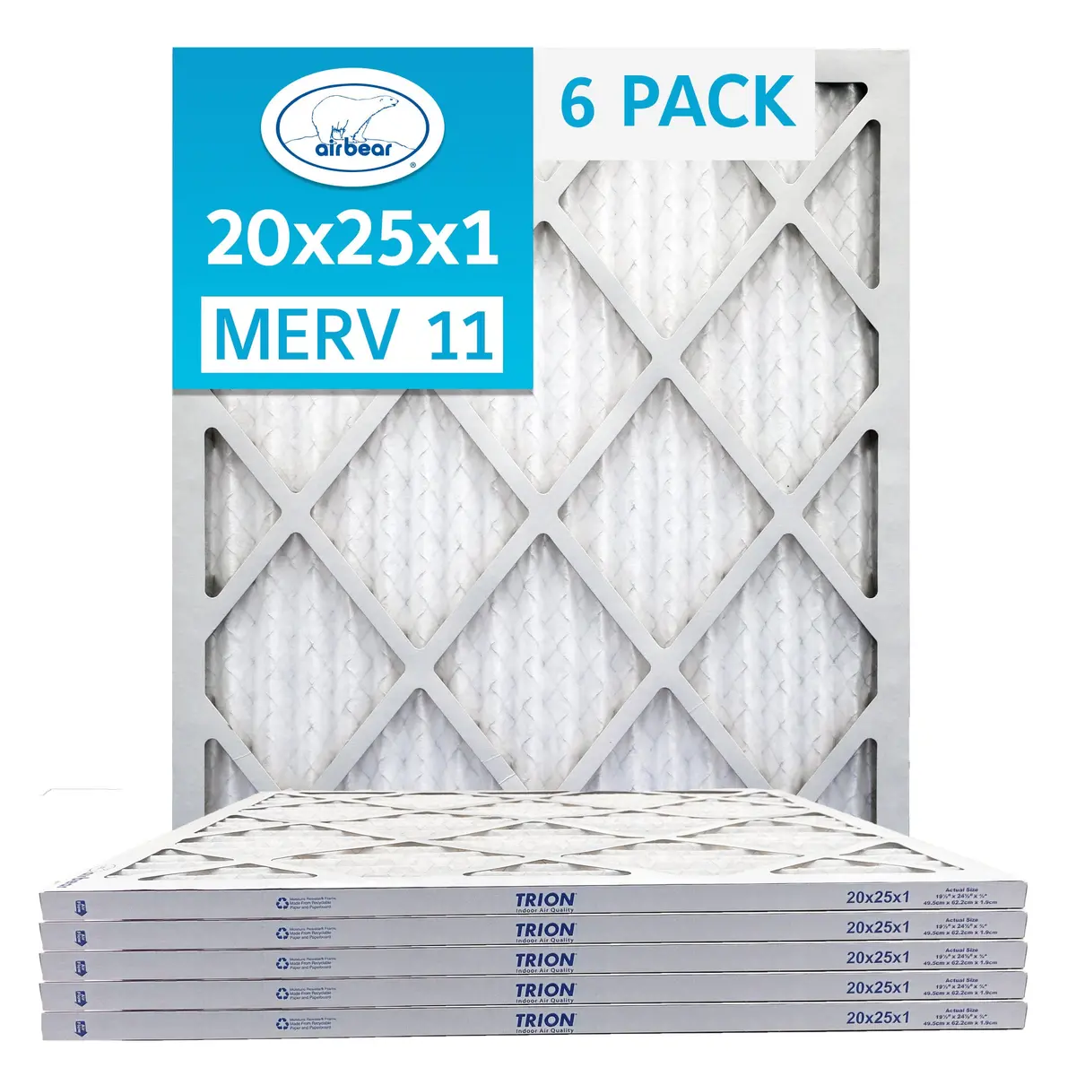Trion Air Bear T11-20251-6P - 20" X 25" X 1" Pleated Air Filter (6-Pack), Merv 11 1