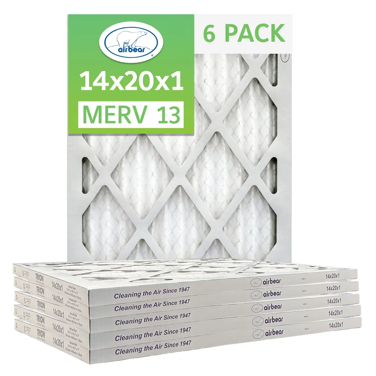 Trion Air Bear T13-14201-6P - 14" X 20" X 1" Pleated Air Filter (6-Pack), Merv 13 1