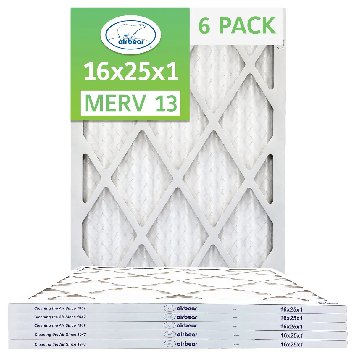 Trion Air Bear T13-16251-6P - 16" X 25" X 1" Pleated Air Filter (6-Pack), Merv 13 1