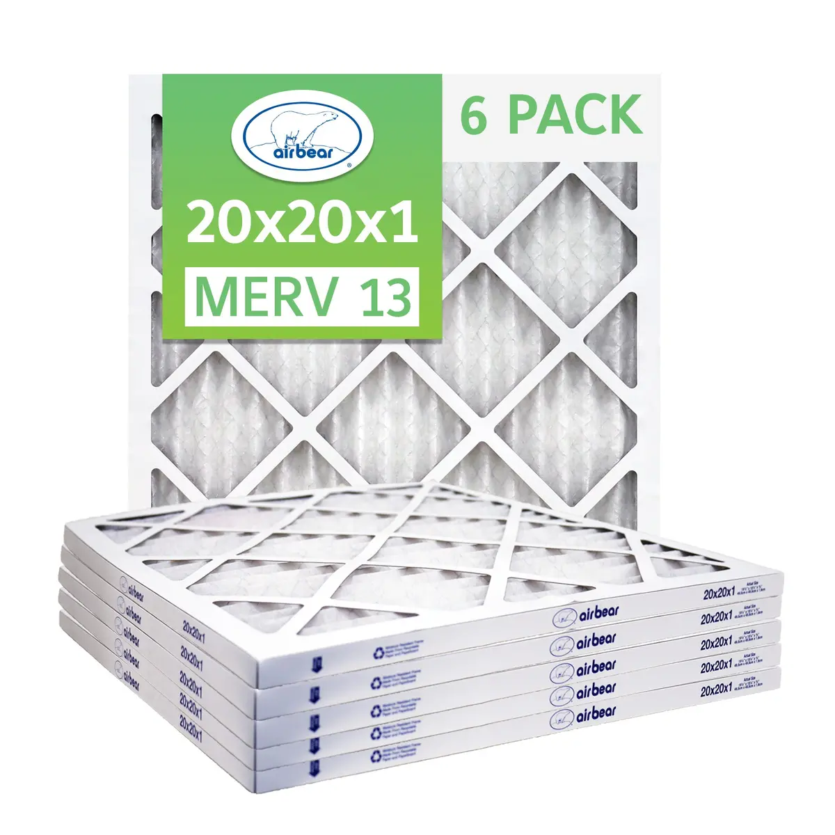 Trion Air Bear T13-20201-6P - 20" X 20" X 1" Pleated Air Filter (6-Pack), Merv 13 1