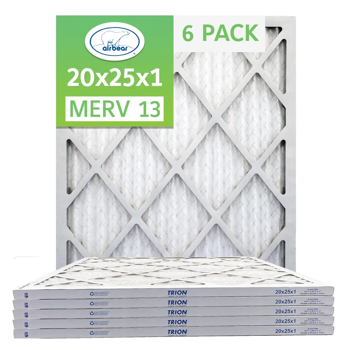 Trion Air Bear T13-20251-6P - 20" X 25" X 1" Pleated Air Filter (6-Pack), Merv 13 1