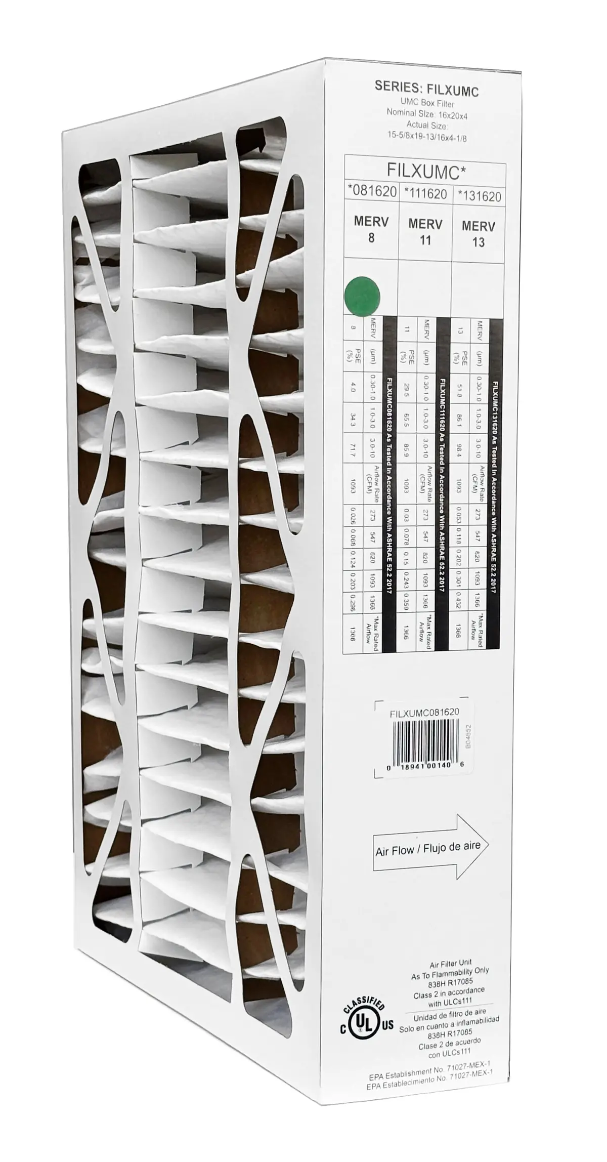 Carrier & Bryant Filxumc081620 - 16" X 20" X 4" Pleated Air Filter, Merv 8 Replaces Old Part # Filxxfnc0017 1