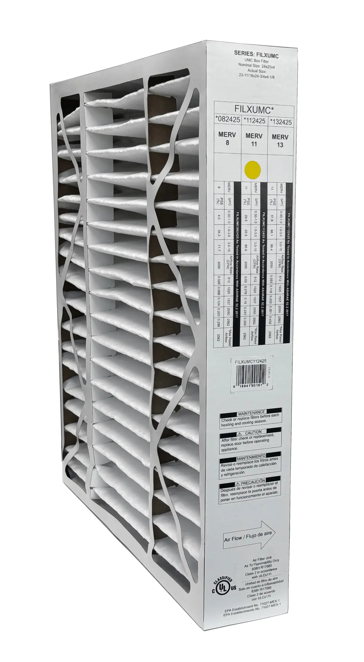 Carrier & Bryant Filxumc112425 - 24" X 25" X 4" Pleated Air Filter, Merv 11 Replaces Old Part # Filxxcar0124 1
