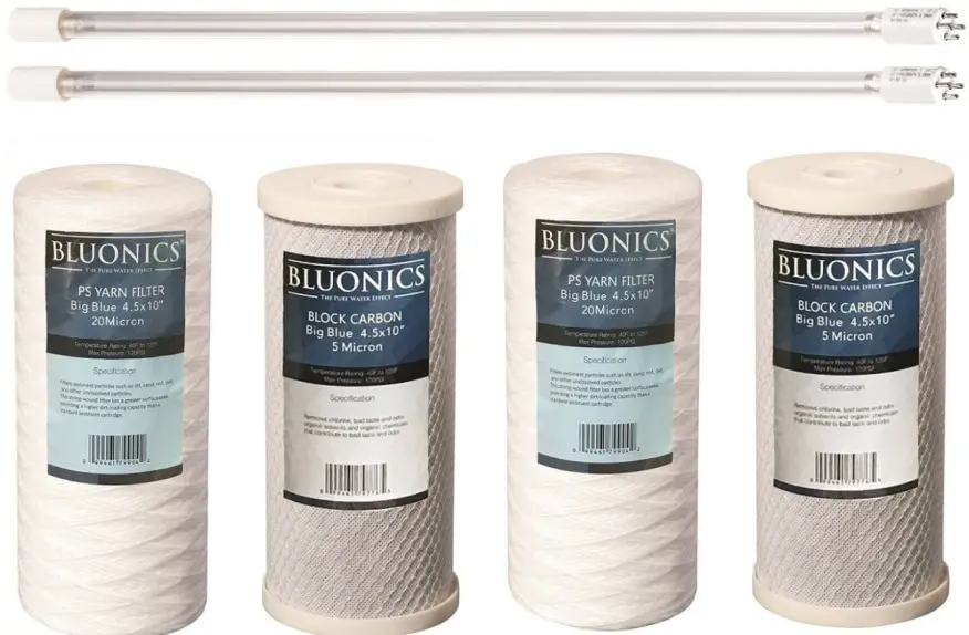 Bluonics 55W Uv + String-Wound Sediment & Cto Carbon + Uv Bulb Replacement Filter Set For Well Water System 4.5"X10" 1