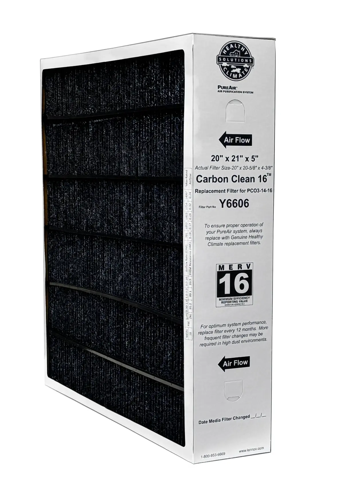 Lennox Y6606 - Pureair Pco3-14-16 Merv 16 Filter- 20" X 21" X 5" 1