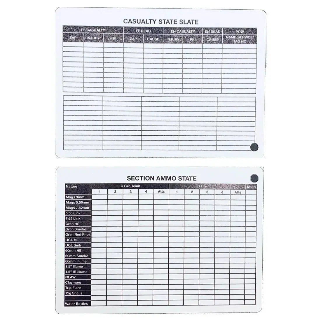 A6 Double Sided Section Ammo-Casualty Slate Battle Card 1