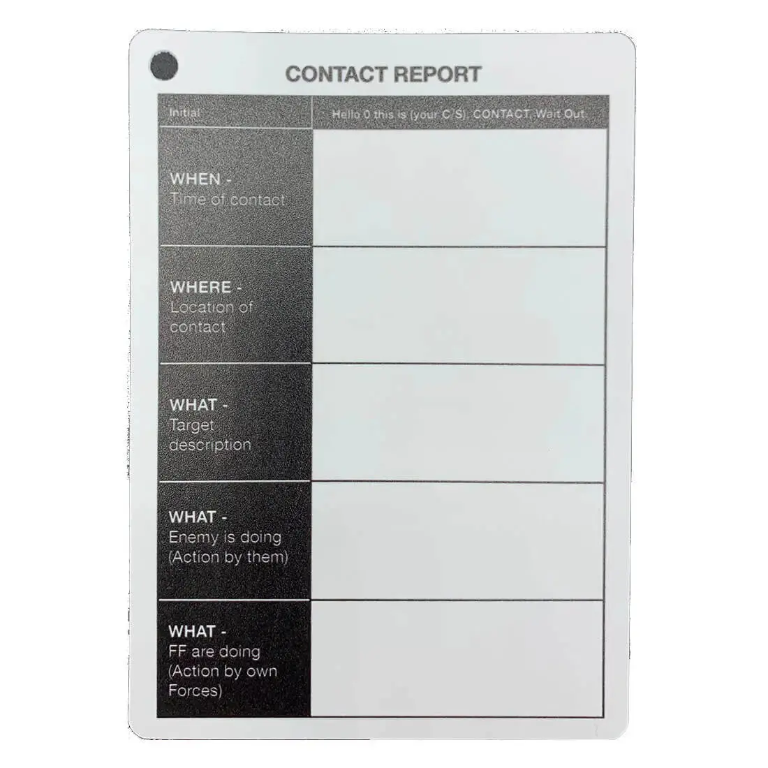 A6 Single Sided Contact Report Battle Card 1