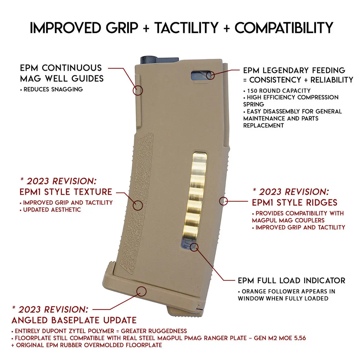 Pts M4 150 Round Enhanced Polymer Magazine 2023 Update (Epm) (Black / Tan / Od Green) 1