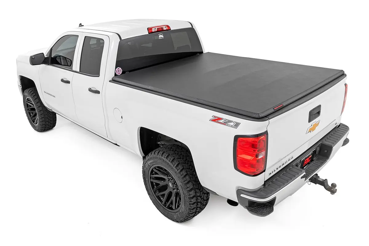 Bed Cover | Tri Fold | Soft | 6'7" Bed | Chevrolet Silverado/Gmc Sierra 1500 | 2014-2018 | Rough Country | 41214650A 1