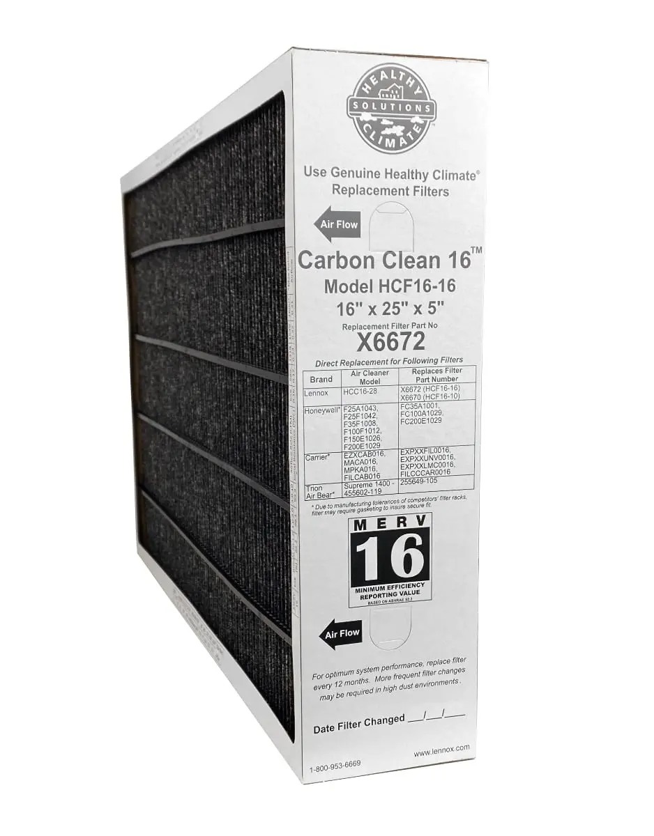 Lennox X6672 Hcf16-16 | 16" X 25" X 5" Merv 16 Carbon Clean Healthy Climate Replacement Filter 1