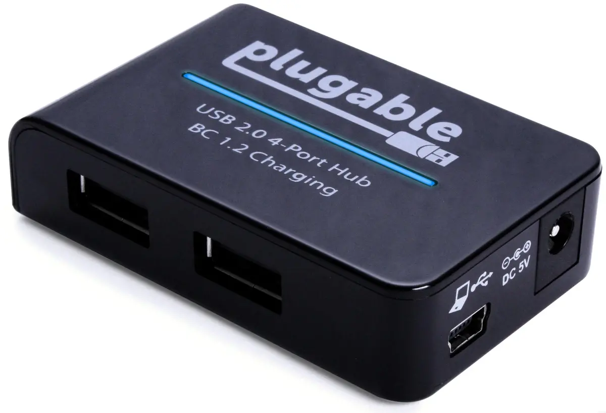 Plugable Usb 2.0 4-Port Hub With 12.5W Power Adapter With Bc 1.2 Charging 1