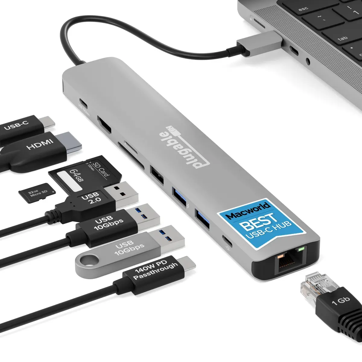 Plugable 9-In-1 Usb-C Hub With 4K Hdmi, 140W Pass-Through Charging 1
