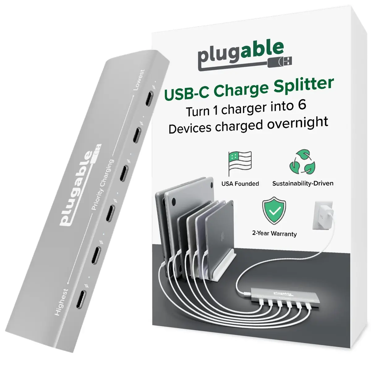 Plugable 6 Port Usb-C Charging Station, 100W Priority Charging 1