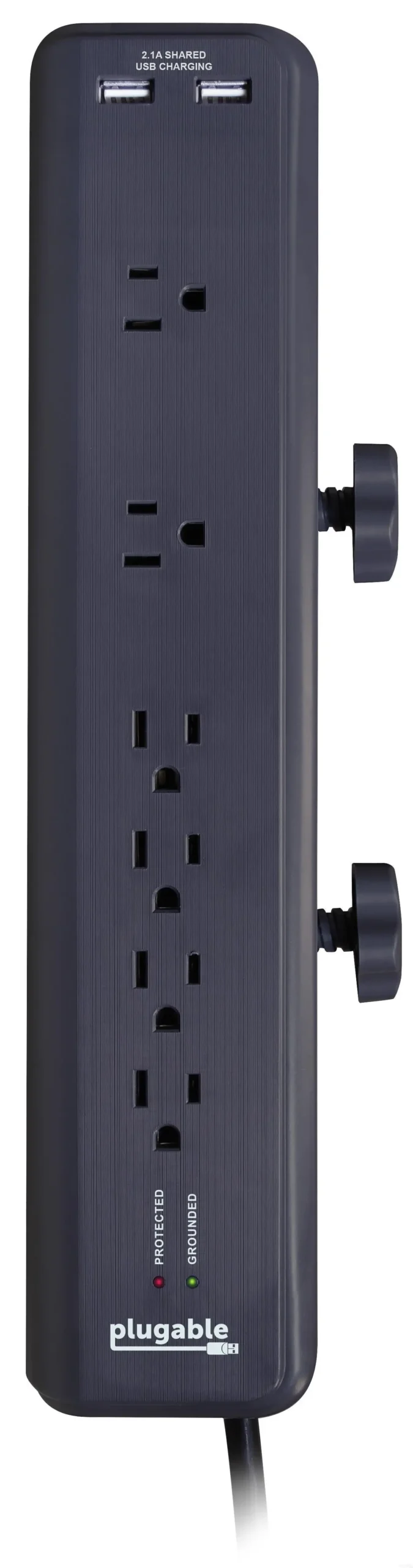 Plugable 6-Outlet Clamping Desk Mountable Power Strip With 2-Port Usb Charger 1