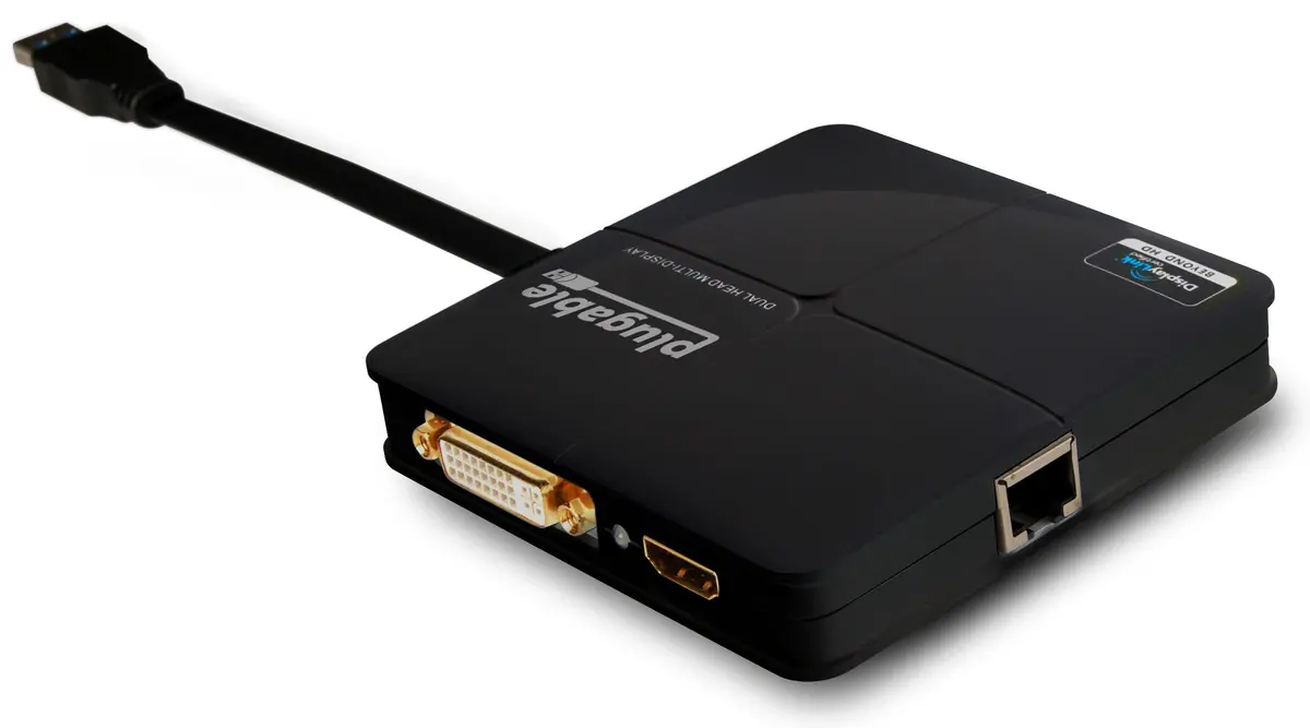 Plugable Usb 3.0 Dual Display Adapter For Multiple Monitors With Gigabit Ethernet 1