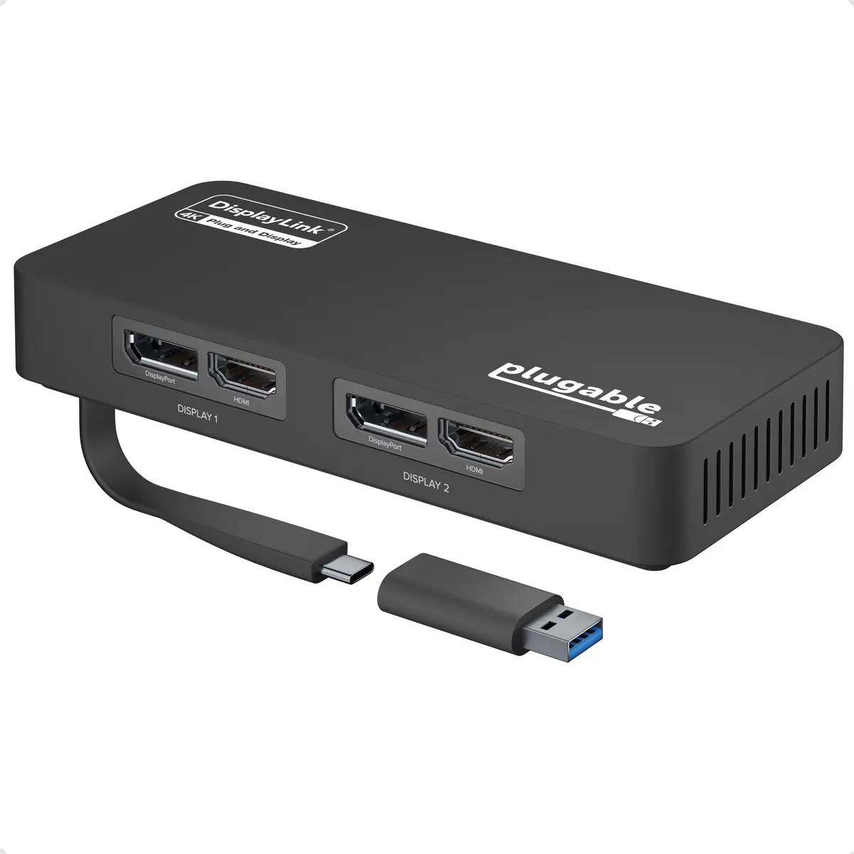 Plugable 4K Displayport And Hdmi Dual Monitor Adapter For Usb 3.0 And Usb-C, Compatible With Windows And Chromeos 1
