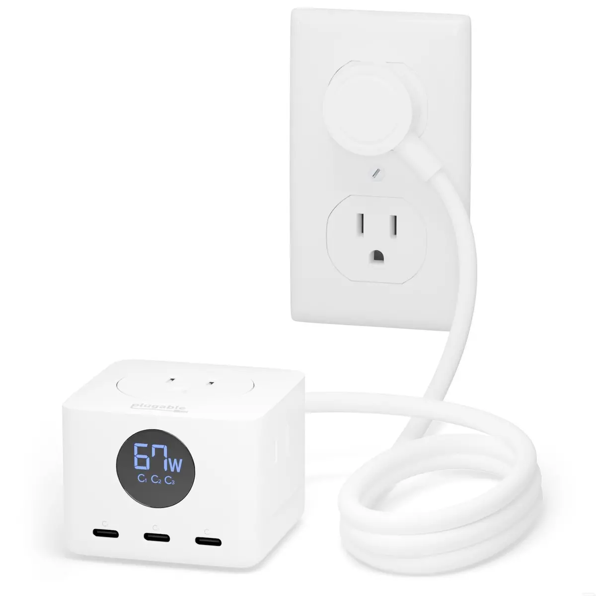 Plugable Power Strip And Usb C Charging Station With Power Meter, 67W 1