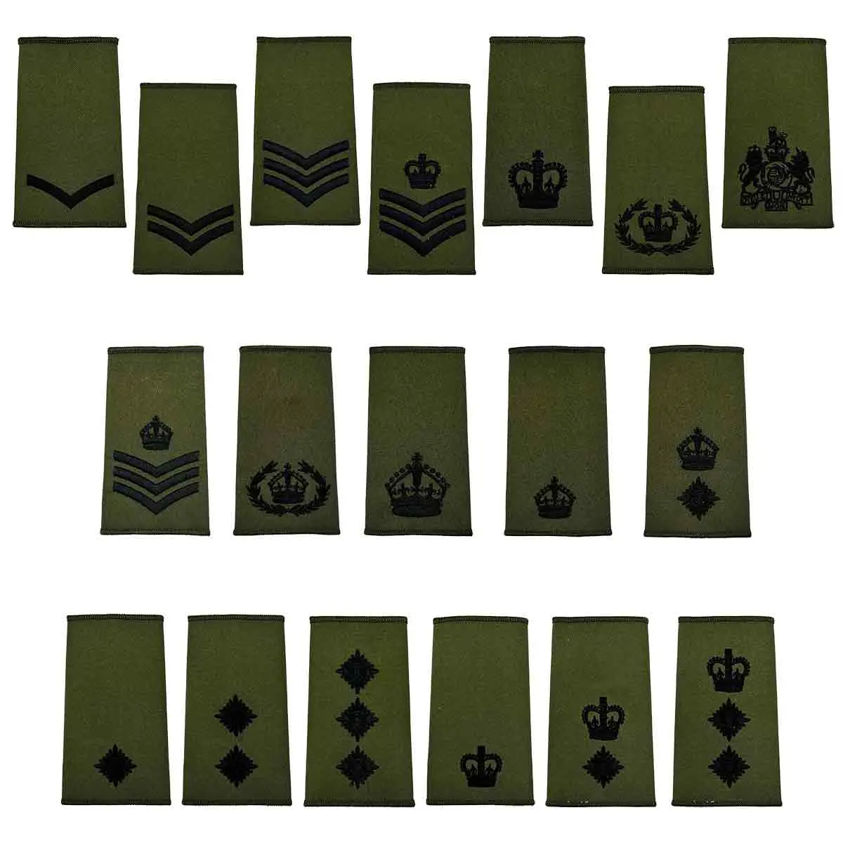 Olive Green Rank Slides With Black Embroidery (Pair) 1