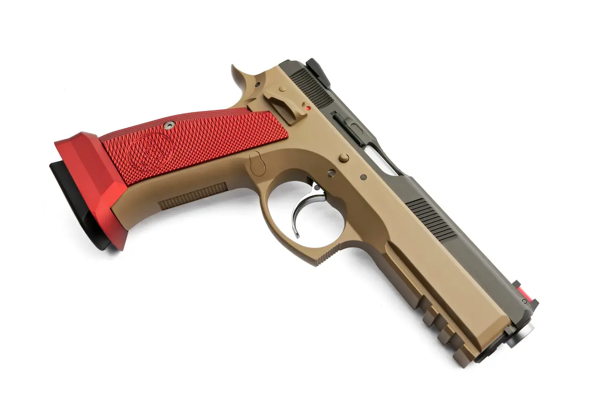 Kjw Cz75 Sp-01 Shadow Cnc Aluminum Grip With Tan Frame (Red / Blue / Black) 1