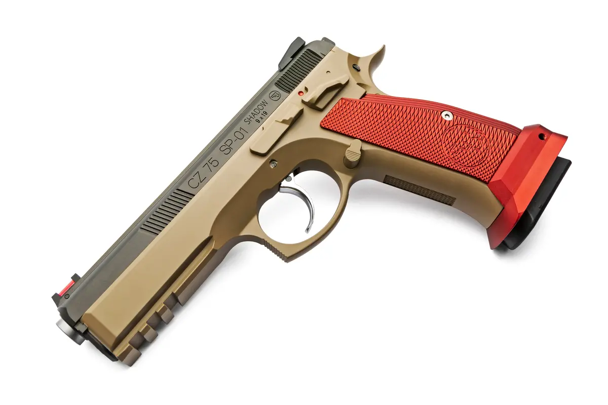 Kjw Cz75 Sp-01 Shadow Cnc Aluminum Grip With Tan Frame (Red / Blue / Black) 2